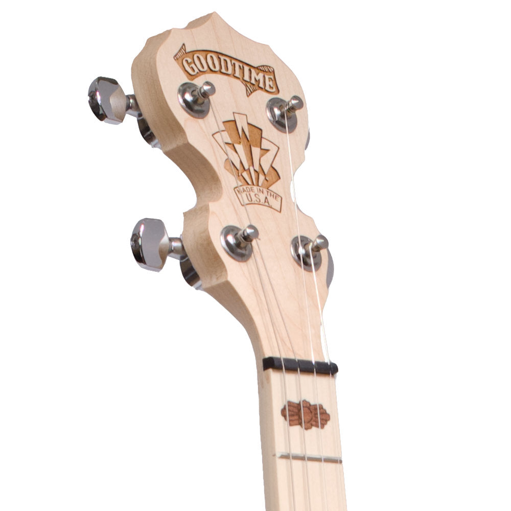 Goodtime Two 19-Fret Tenor Banjo peghead and neck left side