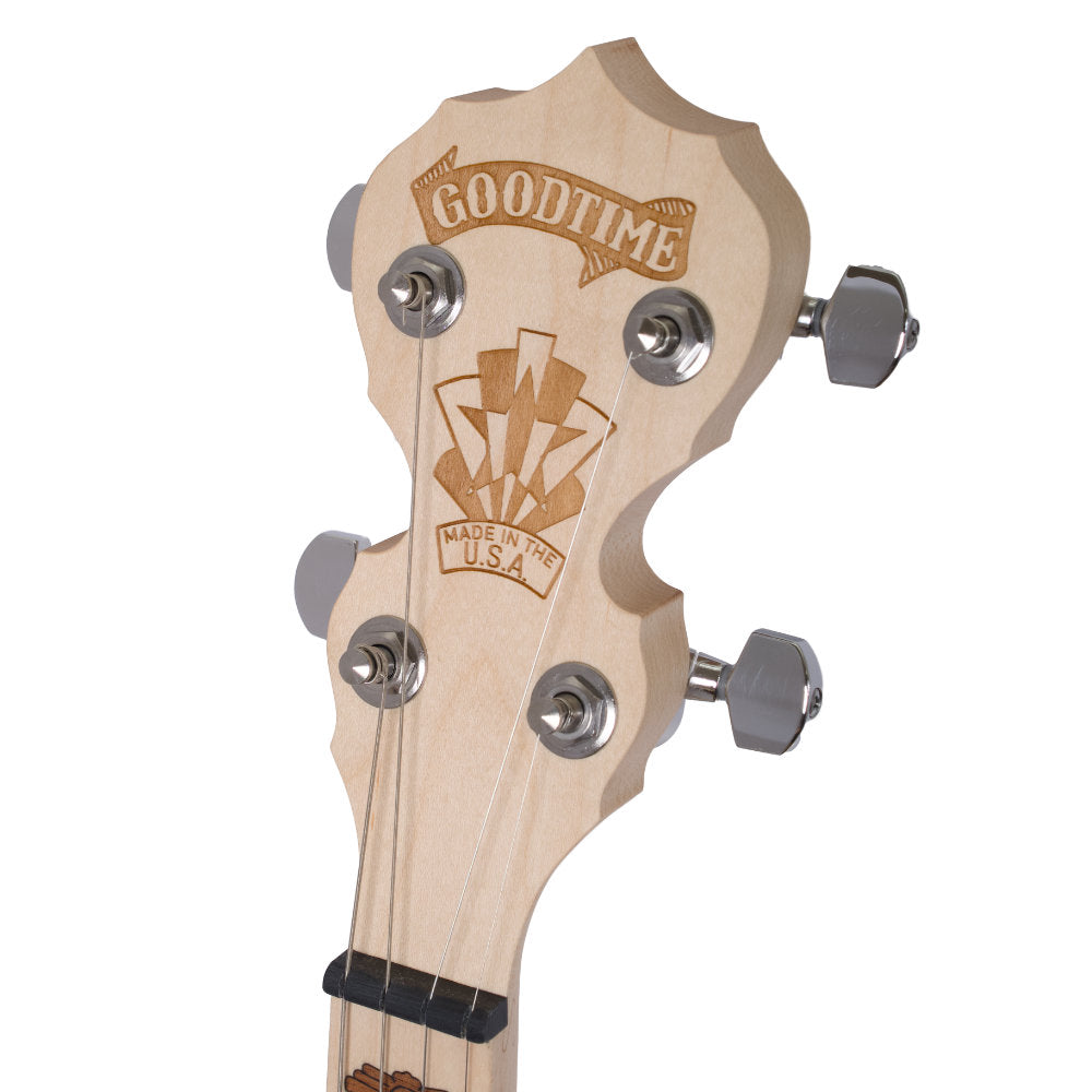 Goodtime Two 19-Fret Tenor Banjo peghead from the left